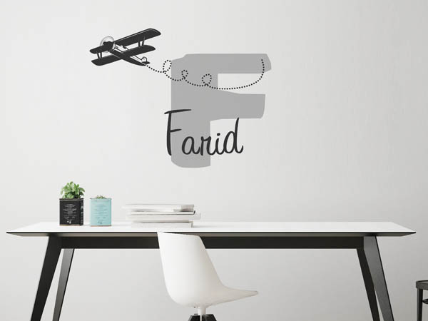 Wandtattoo Farid mit Flugzeug