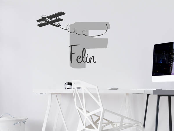 Wandtattoo Felin mit Flugzeug
