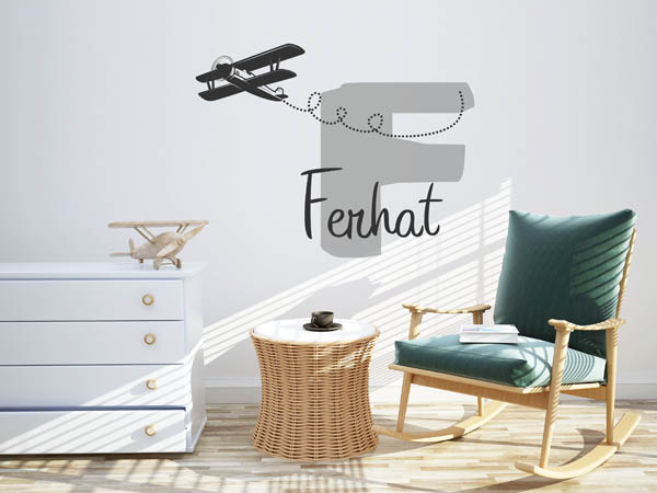 Wandtattoo Ferhat mit Flugzeug