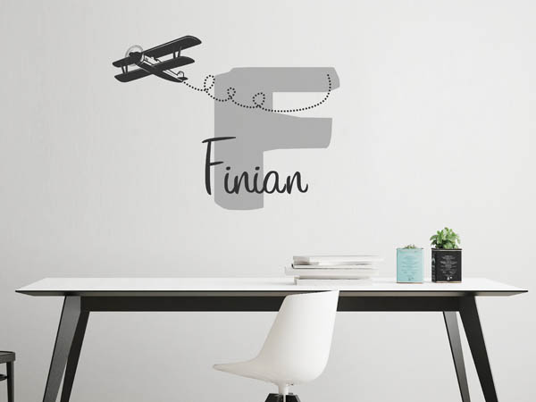 Wandtattoo Finian mit Flugzeug