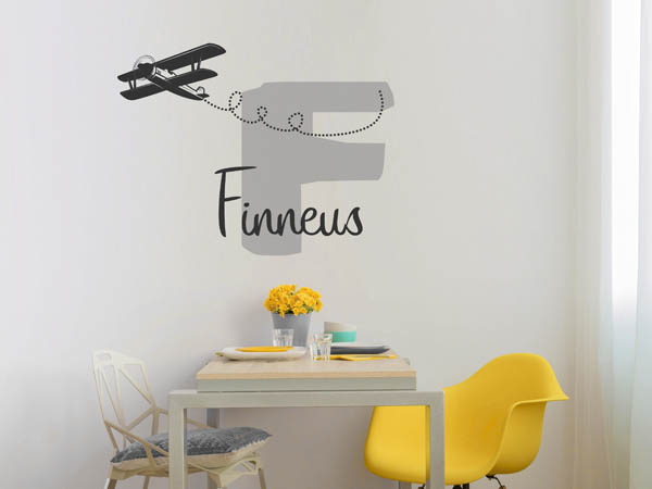 Wandtattoo Finneus mit Flugzeug
