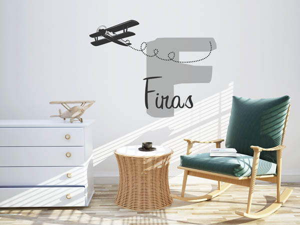 Wandtattoo Firas mit Flugzeug