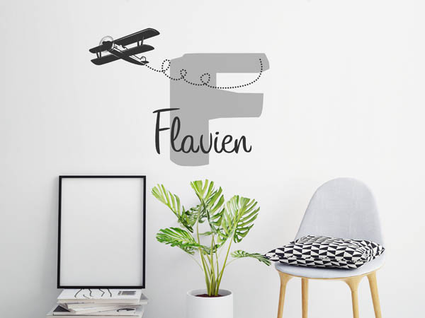 Wandtattoo Flavien mit Flugzeug