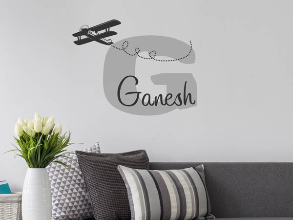Wandtattoo Ganesh mit Flugzeug