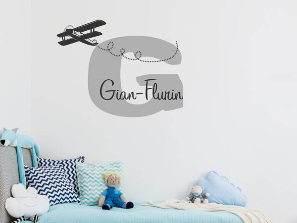 Wandtattoo Gian-Flurin mit Flugzeug
