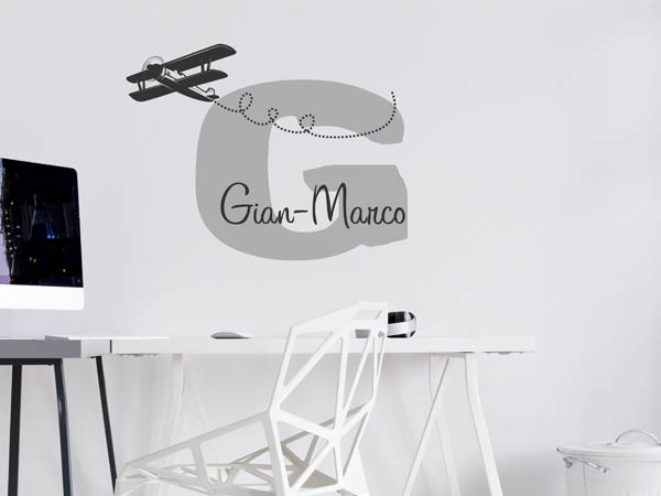 Wandtattoo Gian-Marco mit Flugzeug
