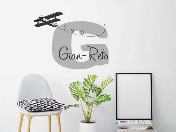 Wandtattoo Gian-Reto mit Flugzeug