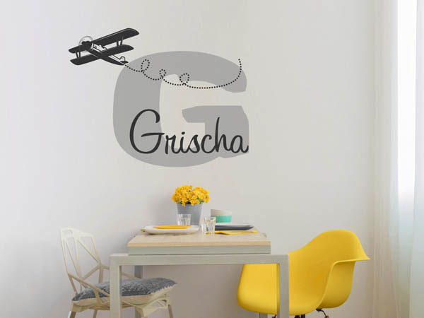 Wandtattoo Grischa mit Flugzeug