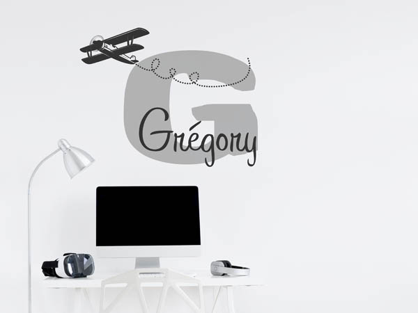 Wandtattoo Grégory mit Flugzeug