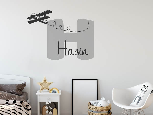 Wandtattoo Hasin mit Flugzeug