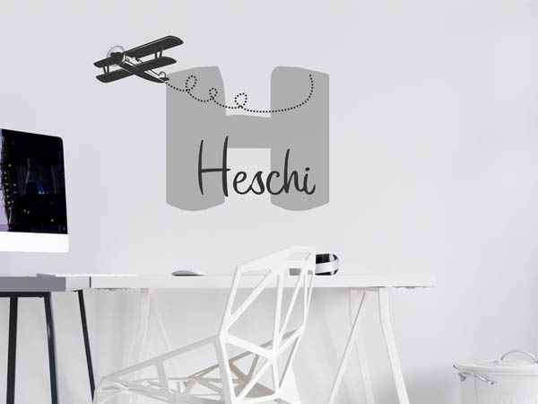 Wandtattoo Heschi mit Flugzeug
