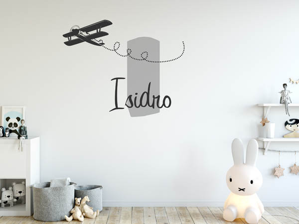 Wandtattoo Isidro mit Flugzeug