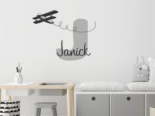 Wandtattoo Janick mit Flugzeug