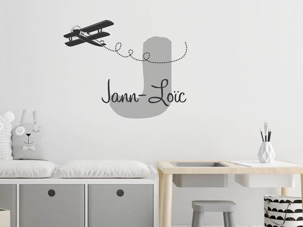 Wandtattoo Jann-Loïc mit Flugzeug