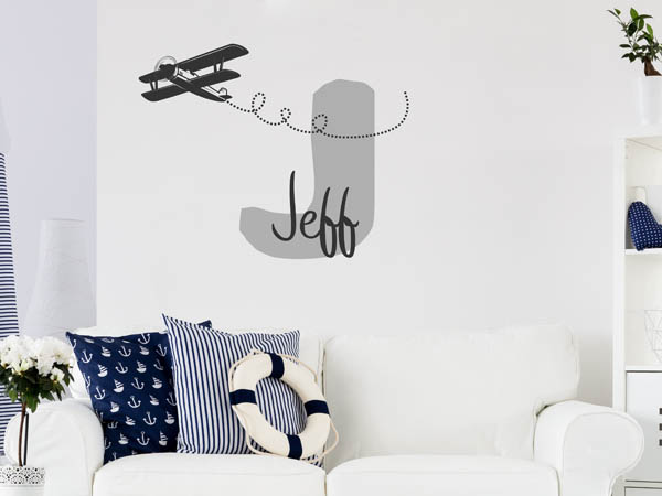 Wandtattoo Jeff mit Flugzeug
