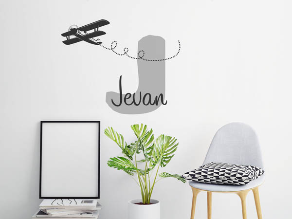 Wandtattoo Jevan mit Flugzeug