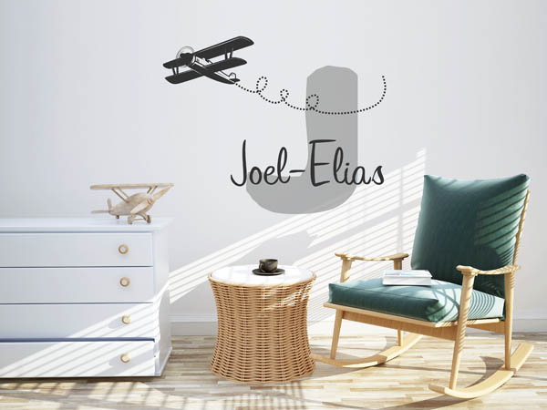 Wandtattoo Joel-Elias mit Flugzeug