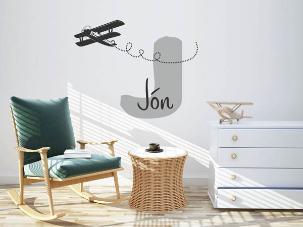 Wandtattoo Jón mit Flugzeug