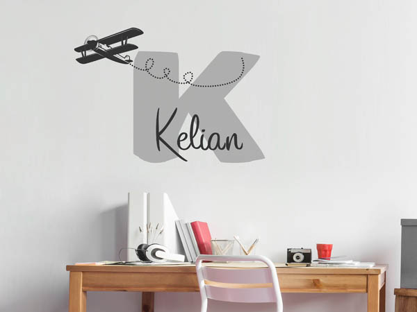 Wandtattoo Kelian mit Flugzeug
