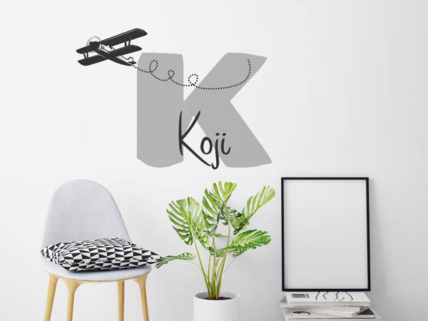 Wandtattoo Koji mit Flugzeug