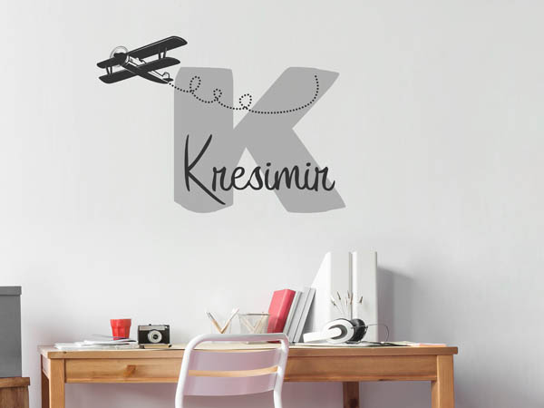 Wandtattoo Kresimir mit Flugzeug