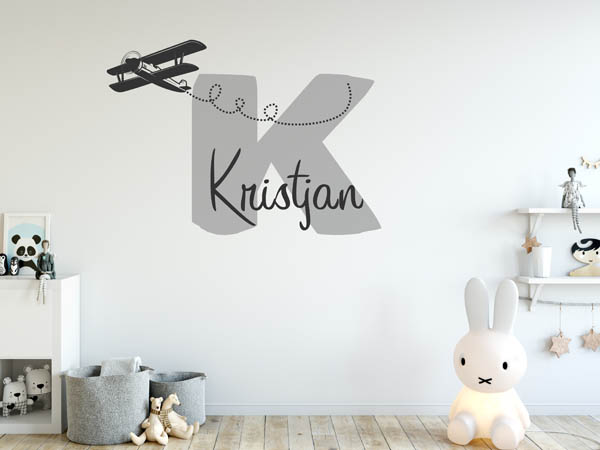 Wandtattoo Kristjan mit Flugzeug