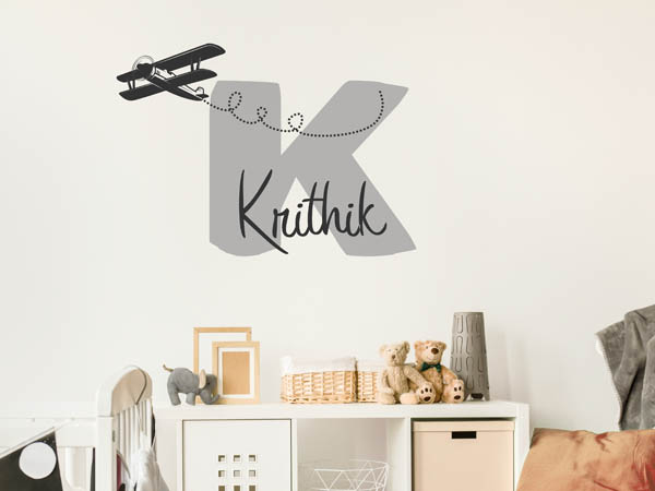 Wandtattoo Krithik mit Flugzeug