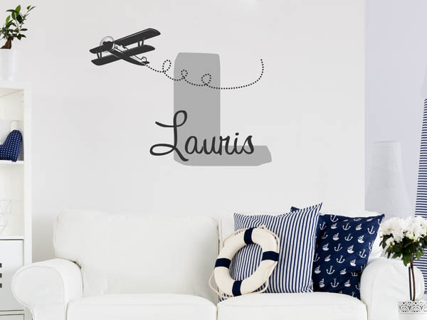 Wandtattoo Lauris mit Flugzeug