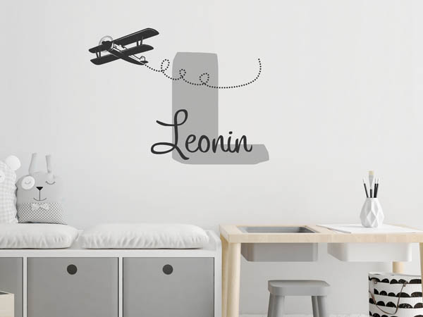 Wandtattoo Leonin mit Flugzeug