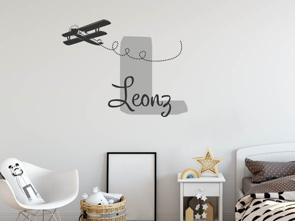 Wandtattoo Leonz mit Flugzeug