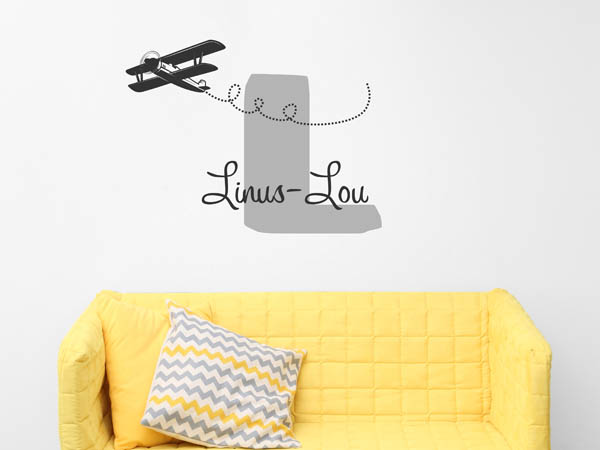 Wandtattoo Linus-Lou mit Flugzeug
