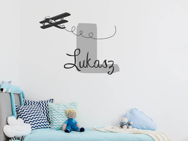 Wandtattoo Lukasz mit Flugzeug