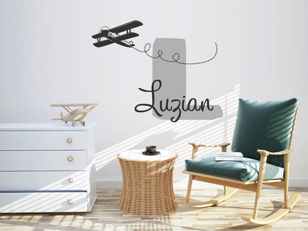 Wandtattoo Luzian mit Flugzeug