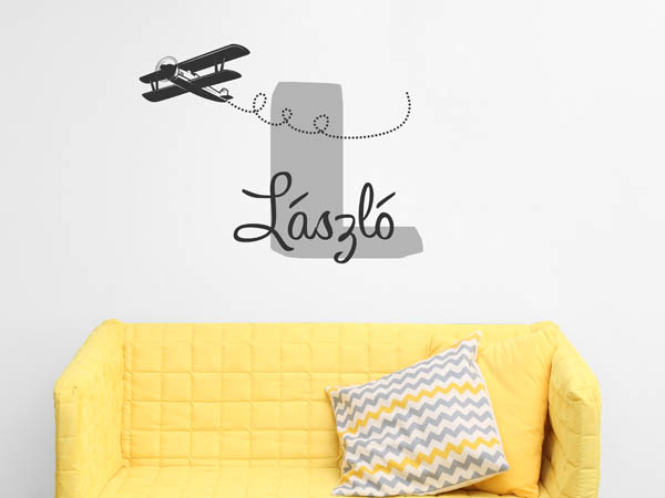 Wandtattoo László mit Flugzeug