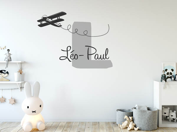Wandtattoo Léo-Paul mit Flugzeug