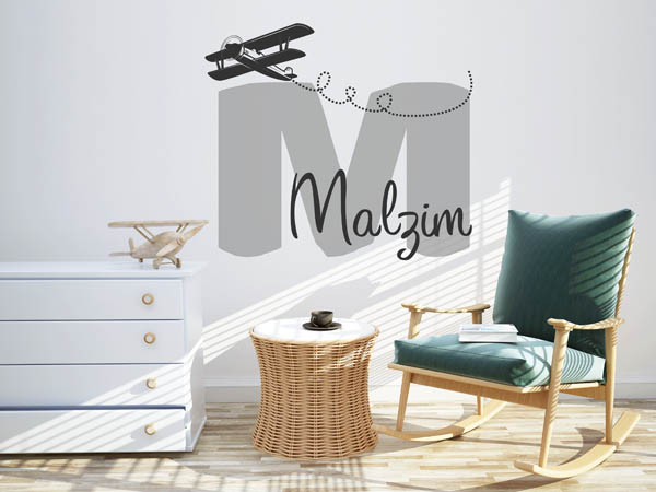 Wandtattoo Malzim mit Flugzeug