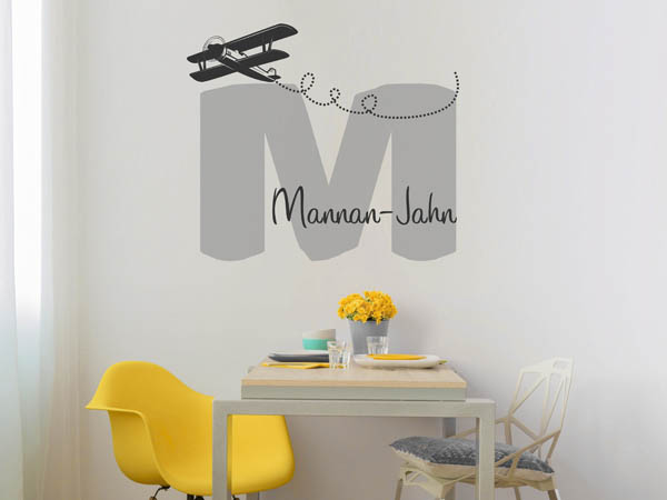 Wandtattoo Mannan-Jahn mit Flugzeug