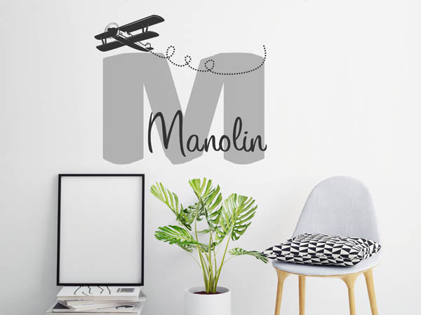 Wandtattoo Manolin mit Flugzeug