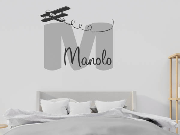Wandtattoo Manolo mit Flugzeug