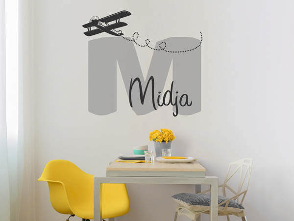 Wandtattoo Midja mit Flugzeug