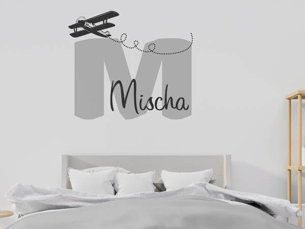 Wandtattoo Mischa mit Flugzeug