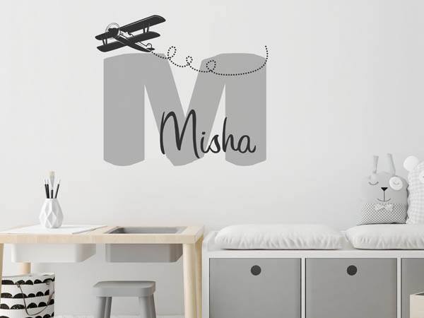 Wandtattoo Misha mit Flugzeug