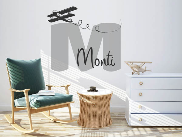 Wandtattoo Monti mit Flugzeug