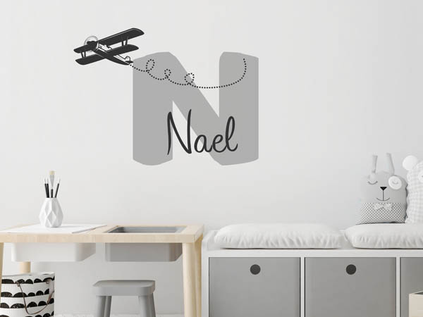 Wandtattoo Nael mit Flugzeug