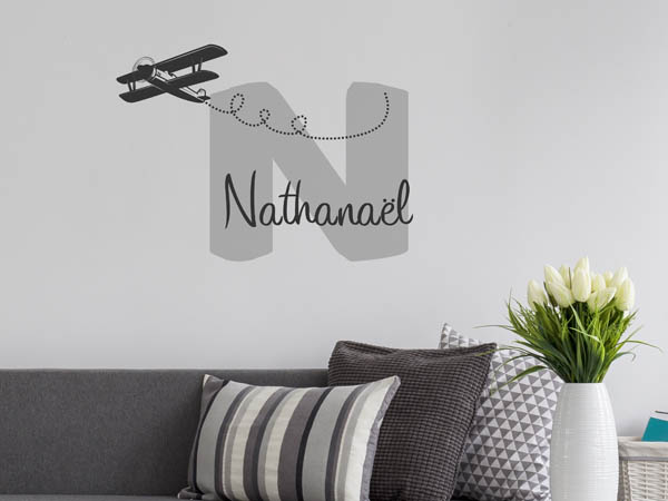 Wandtattoo Nathanaël mit Flugzeug
