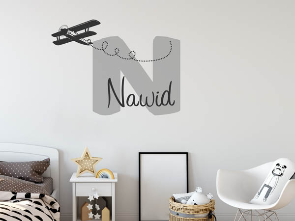 Wandtattoo Nawid mit Flugzeug