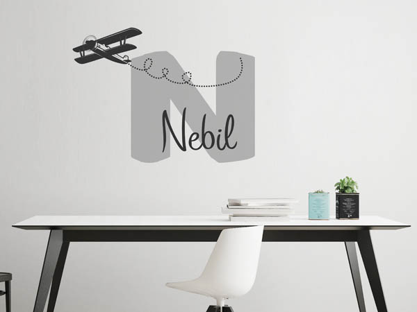 Wandtattoo Nebil mit Flugzeug