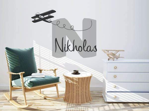 Wandtattoo Nikholas mit Flugzeug