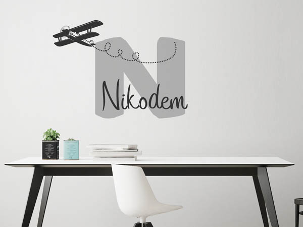 Wandtattoo Nikodem mit Flugzeug