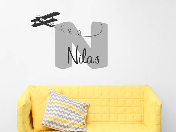 Wandtattoo Nilas mit Flugzeug